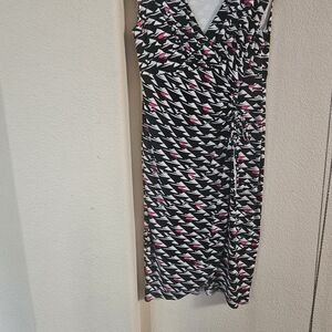 London Times Black and Pink Geometric Midi Dress